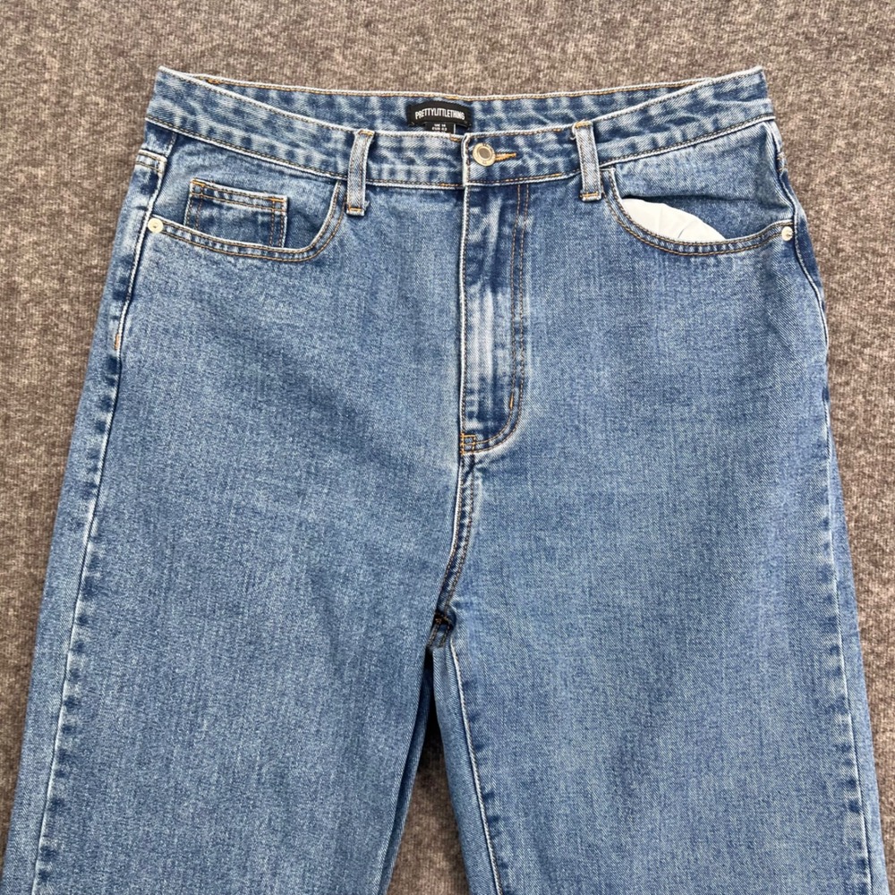 PrettyLittleThing Womens High Waisted Straight Leg Jeans Blue Side Slit Size 10 - Picture 2 of 14